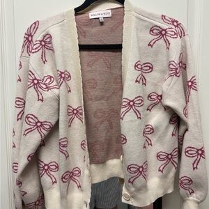 Willow & Wind Cream Cardigan with Pink Bow Print